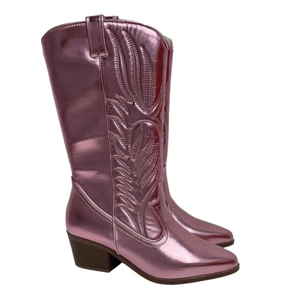 QUPID / Montana-73 / Pink Metallic / Chunky /  Heel Western / Cowboy Boots / Wit - Picture 1 of 7